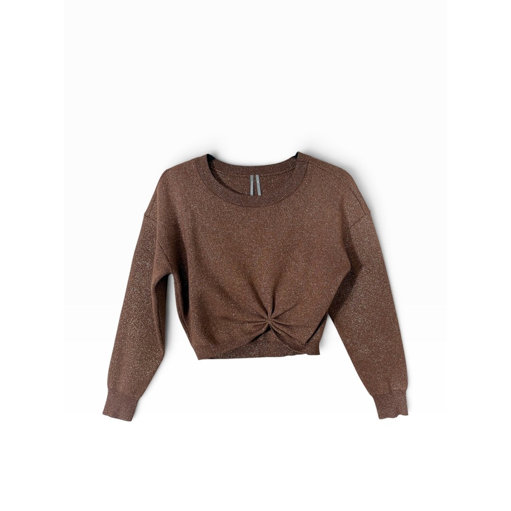 Anthropologie Gemini Womens Bronze Brown Metallic Crop Sweater Extra Small